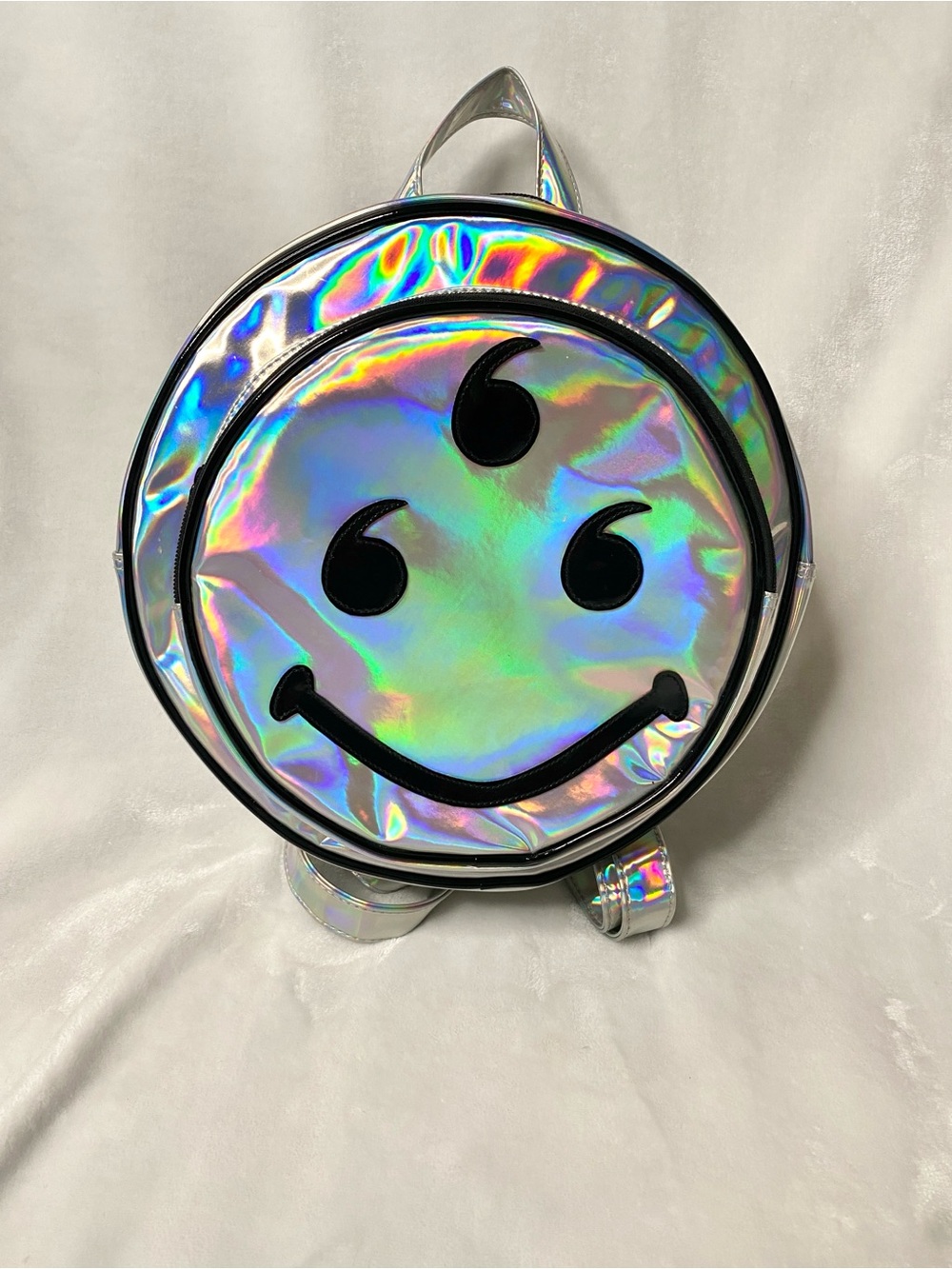 666 Holographic Smiley PVC Cyber Rave Grunge Backpack RARE - Picture 8 of 16
